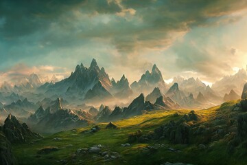 Fototapeta na wymiar Fantasy mountains illustration