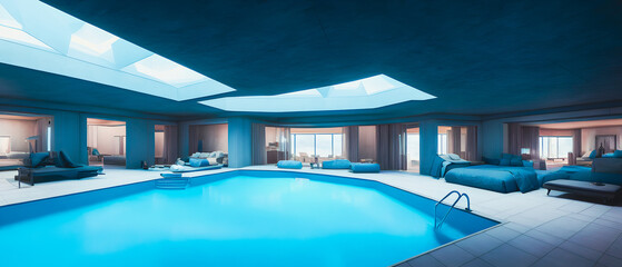 Fototapeta premium Artistic concept painting of a modern swimming pool interior