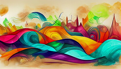 Colorful ornate abstract painting. Wallpaper illustration for wallpaper horizontal background Wallpaper design for prints, banners, fabrics, posters, covers.