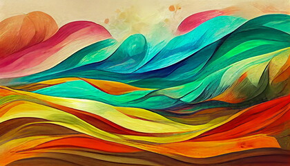 Colorful ornate abstract painting. Wallpaper illustration for wallpaper horizontal background Wallpaper design for prints, banners, fabrics, posters, covers.