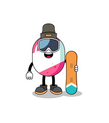 Mascot cartoon of candy snowboard player
