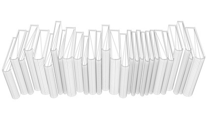Stack of books wireframe from black lines isolated on white background. Front view. Vector illustration.