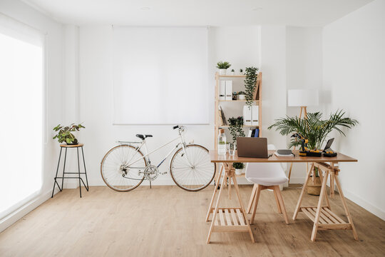 Interior of modern office with bicycle
