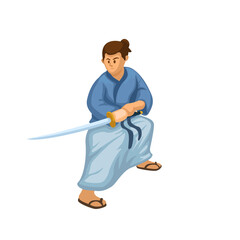Fototapeta premium Samurai action pose figure cartoon illustration vector