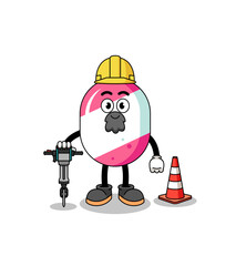 Character cartoon of candy working on road construction