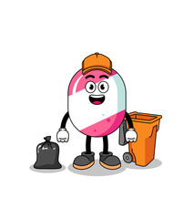 Illustration of candy cartoon as a garbage collector