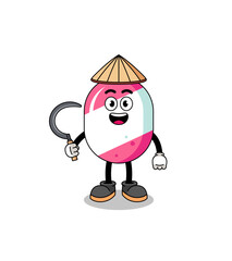 Illustration of candy as an asian farmer
