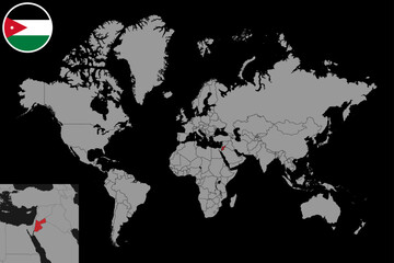 Pin map with Jordan flag on world map. Vector illustration.