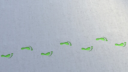 Illustration of green footprints stretching across gray background