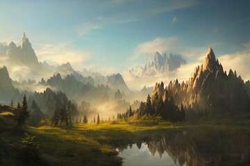 Fantasy mountains illustration