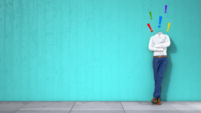 Colorful exclamation points over invisible person leaning on wall