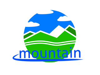 mountain scenery logo in circle with simple design