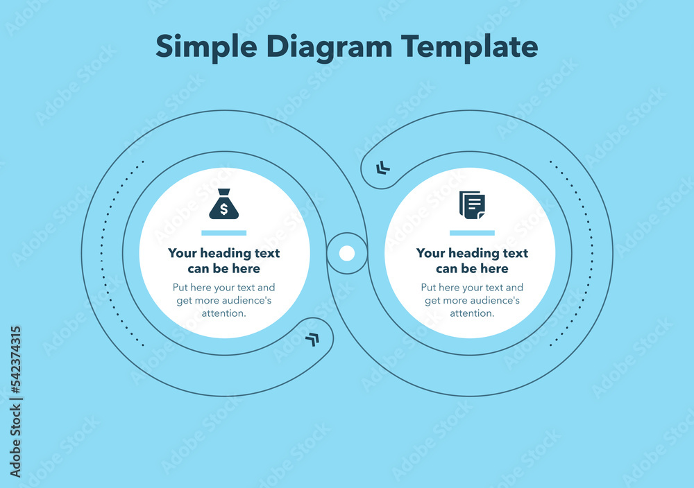 Aufkleber modern business process diagram with 2 steps - blue version. flat infographic design.