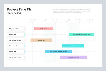 Business project time plan template with six project tasks in time intervals.
