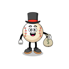 baseball mascot illustration rich man holding a money sack