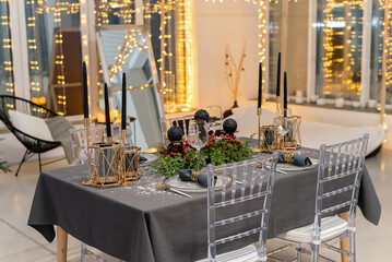 Happy new year table and interior decorations