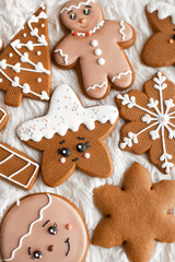 Clazed decorating gingerbread homemade cookies for christmas holidays
