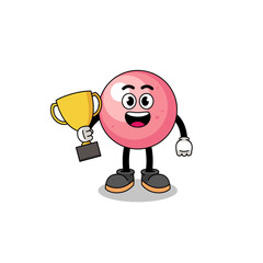 Cartoon mascot of gum ball holding a trophy