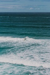 Fototapeta premium Wide Shot Of A Surfer Riding The Waves At Bondi Beach In Australia