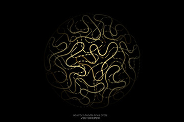 Abstract doodle line in circle sphere shape by gold light line like brain isolated on black background. Vector 3D illustration in concept of modern, luxury, creative, brain, A.I. technology.
