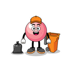 Illustration of gum ball cartoon as a garbage collector