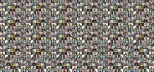 Video collage of 99 people, a variety of images in the form of a large video wall of the TV