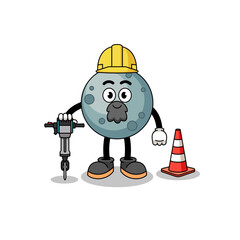 Character cartoon of asteroid working on road construction