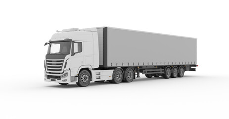 Container Truck mockup for advertising Isolated on white background, Large white truck with a semitrailer. Template for placing graphics. 3d rendering
