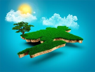 3d rendering of the Bangladesh map location covered with grass  on blue sky background