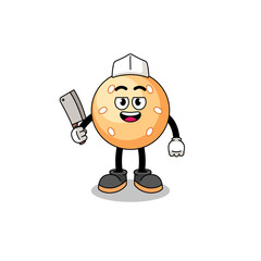 Mascot of sesame ball as a butcher