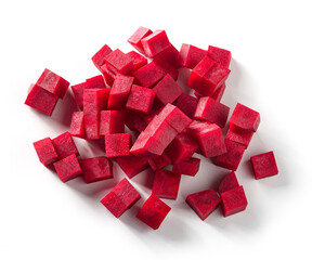 beetroot cubes on white background