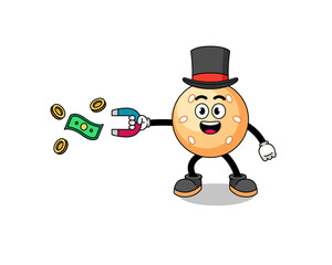 Fototapeta na wymiar Character Illustration of sesame ball catching money with a magnet