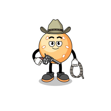 Character mascot of sesame ball as a cowboy