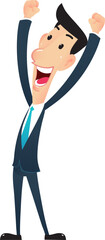 Character businessman posture hands up.