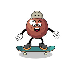 chocolate ball mascot playing a skateboard