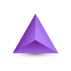 Vector purple tetrahedron with gradients for game, icon, package design or logo. One of regular polyhedra isolated on white background. Minimalist style. Platonic solid.