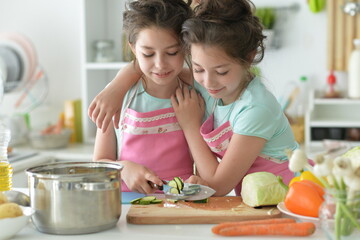 Portrait of a beautiful girls preparing a salad 