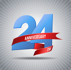 24 years anniversary logo with red ribbon