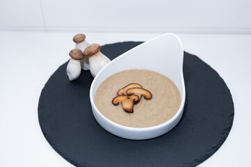 mushroom soup sauce elegant white black dish