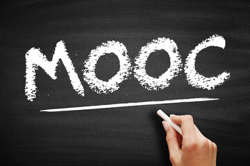 MOOC - Massive Open Online Course is an online course aimed at unlimited participation and open access via the Web, acronym text on blackboard