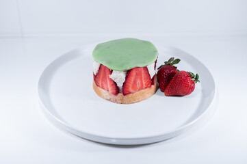 strawberry green dessert fraisier portion individual white elegant dish