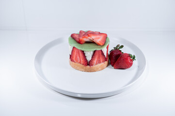 strawberry green dessert fraisier portion individual white elegant dish