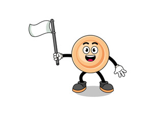 Cartoon Illustration of button holding a white flag