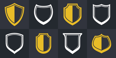 Classical shields collection vector design elements, defense and safety icons, empty and blank ammo emblems collection.