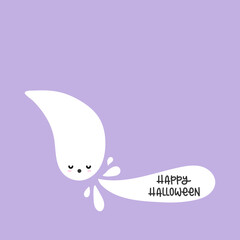 Happy Halloween lettering. Creepy cute little ghost. Vector illustration, flat design