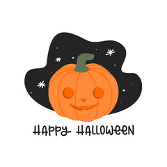 Happy Halloween. Creepy smiling pumpkin. Vector illustration, flat design
