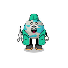 Illustration of planet mascot as a surgeon