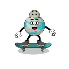 planet mascot playing a skateboard