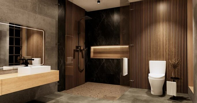 Toilet room modern japanese wabi sabi style. 3D illustration rendering