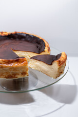 cheese cake melted melt soft cream oven baked white background